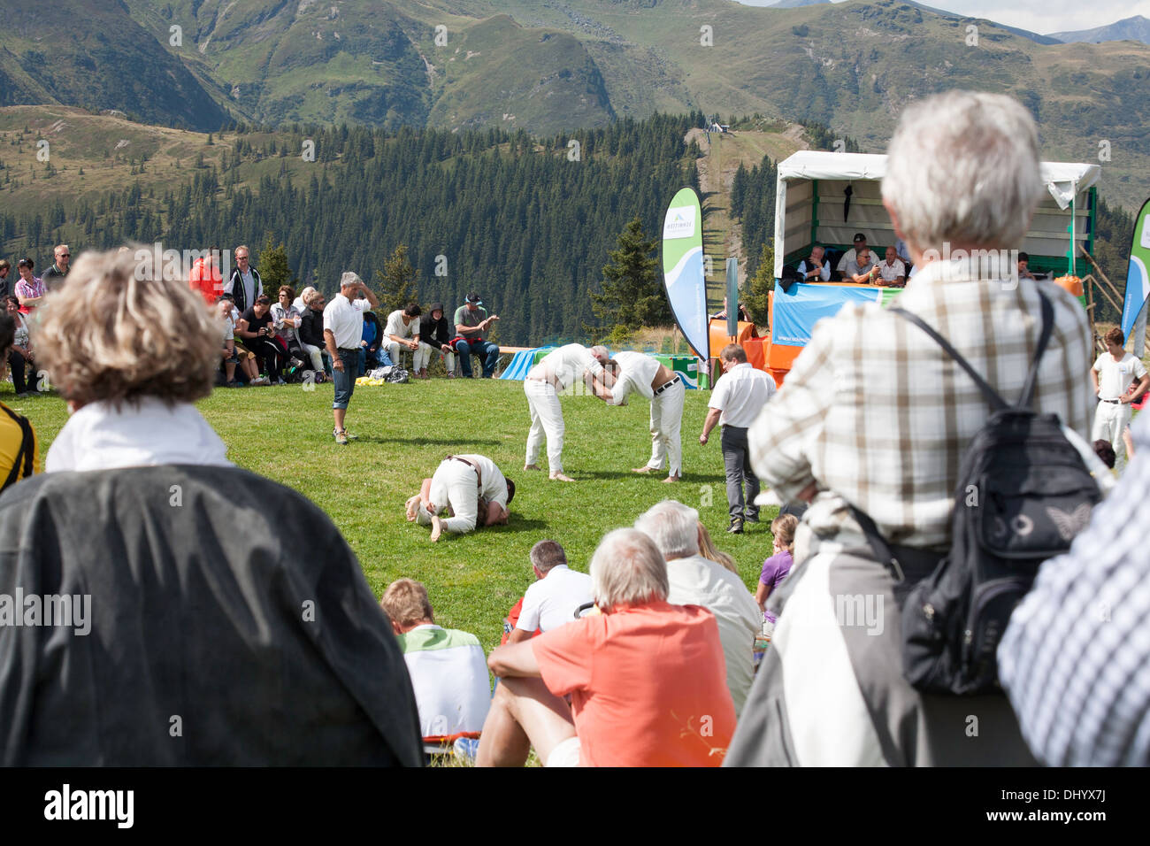 Wrestling competition The Schmittenhohe Mountain Festival Zell am See Pinzgau Salzburgerland Austria Stock Photo