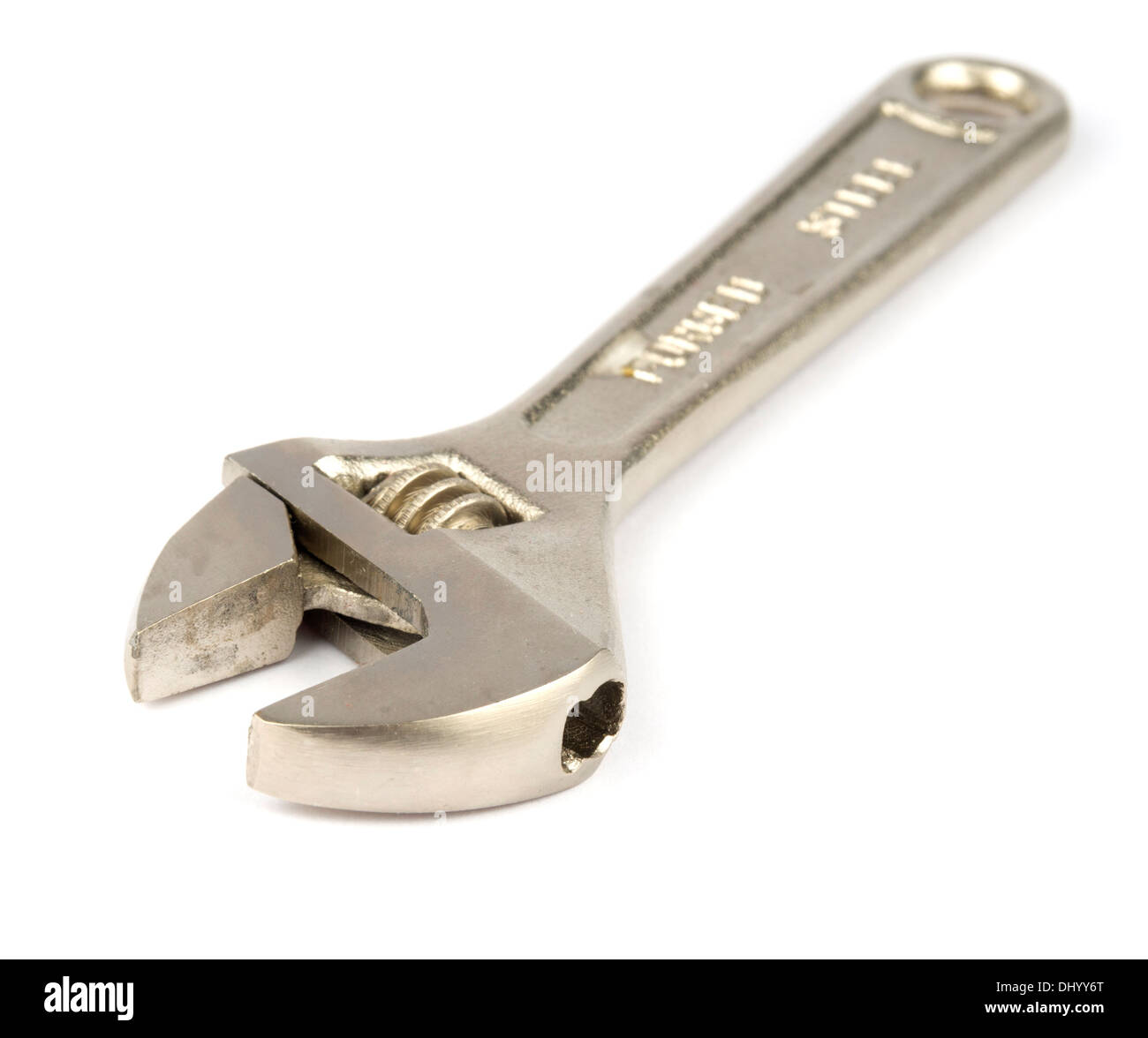 Forged steel monkey wrench (spanner) cutout isolated on white background Stock Photo