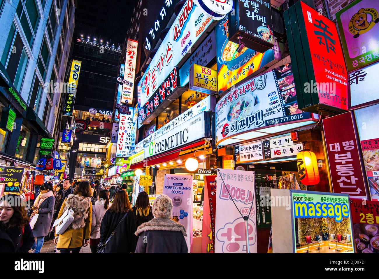 Myeong-dong district of Seoul, South Korea. Stock Photo