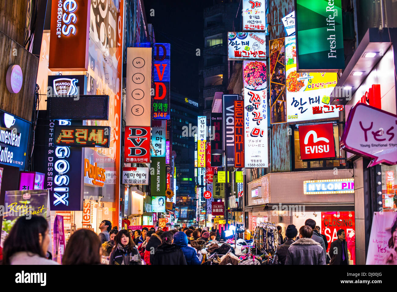 Myeong-dong district of Seoul, South Korea. Stock Photo