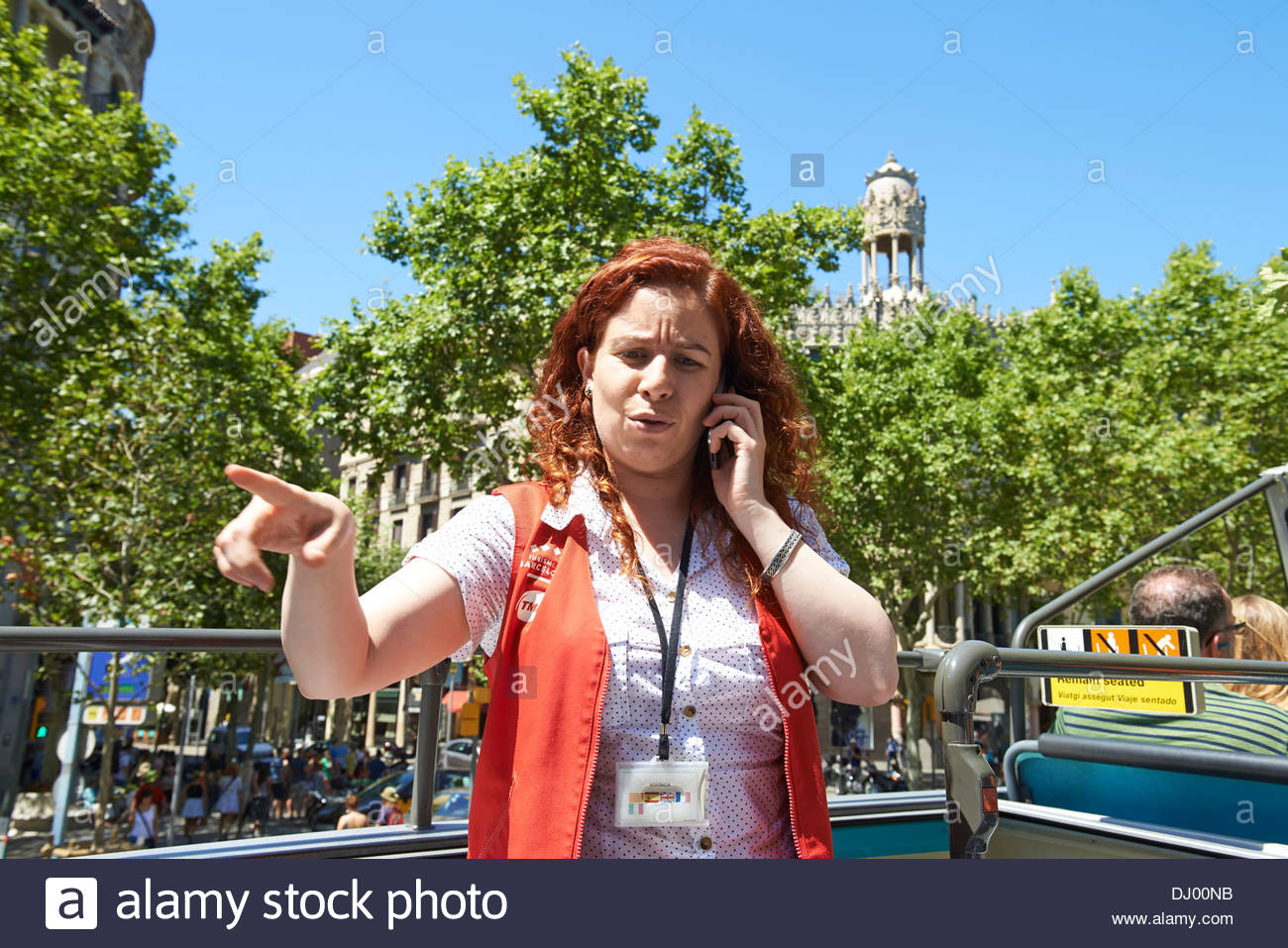 Tour guide Top Deck of a Tourist Trip Bus in Barcelona in ...