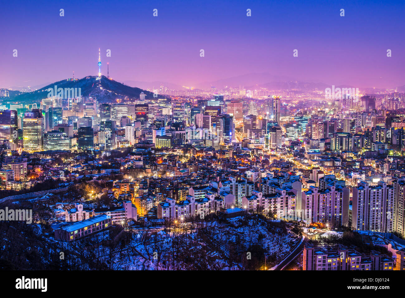 Seoul, South Korea evening skyline. Stock Photo