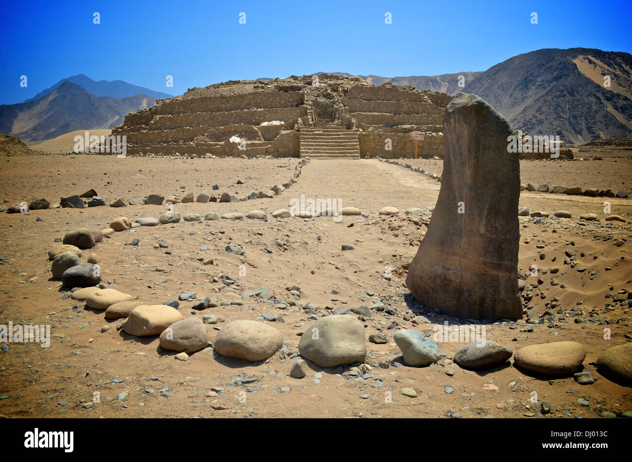 Caral, UNESCO world heritage site and the most ancient city in the Americas. Located in Supe valley, 200km north of Lima, Peru Stock Photo