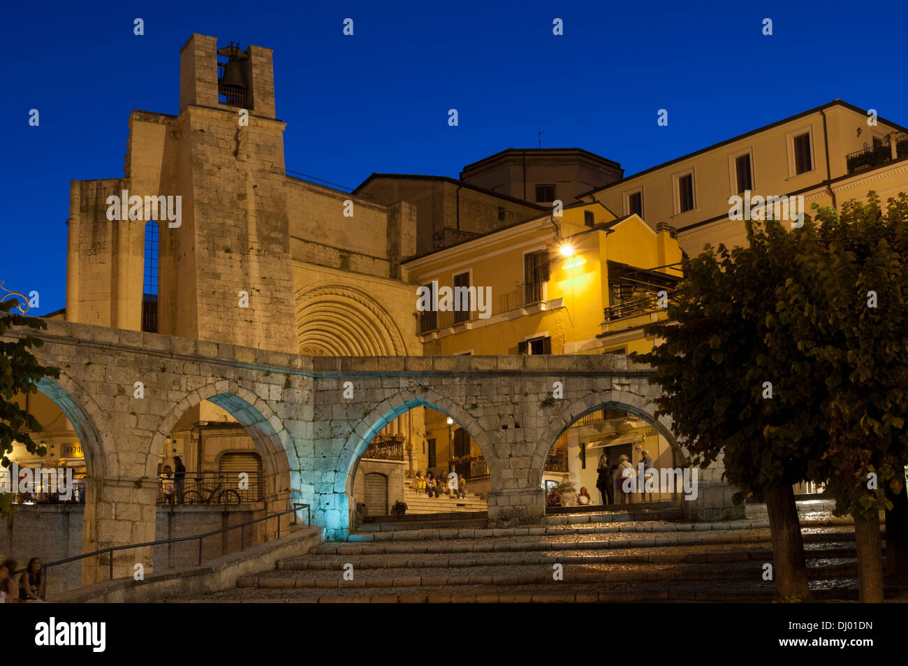 Garibaldi Square, San Francesco della Scarpa church on the background. Sulmona. Stock Photo