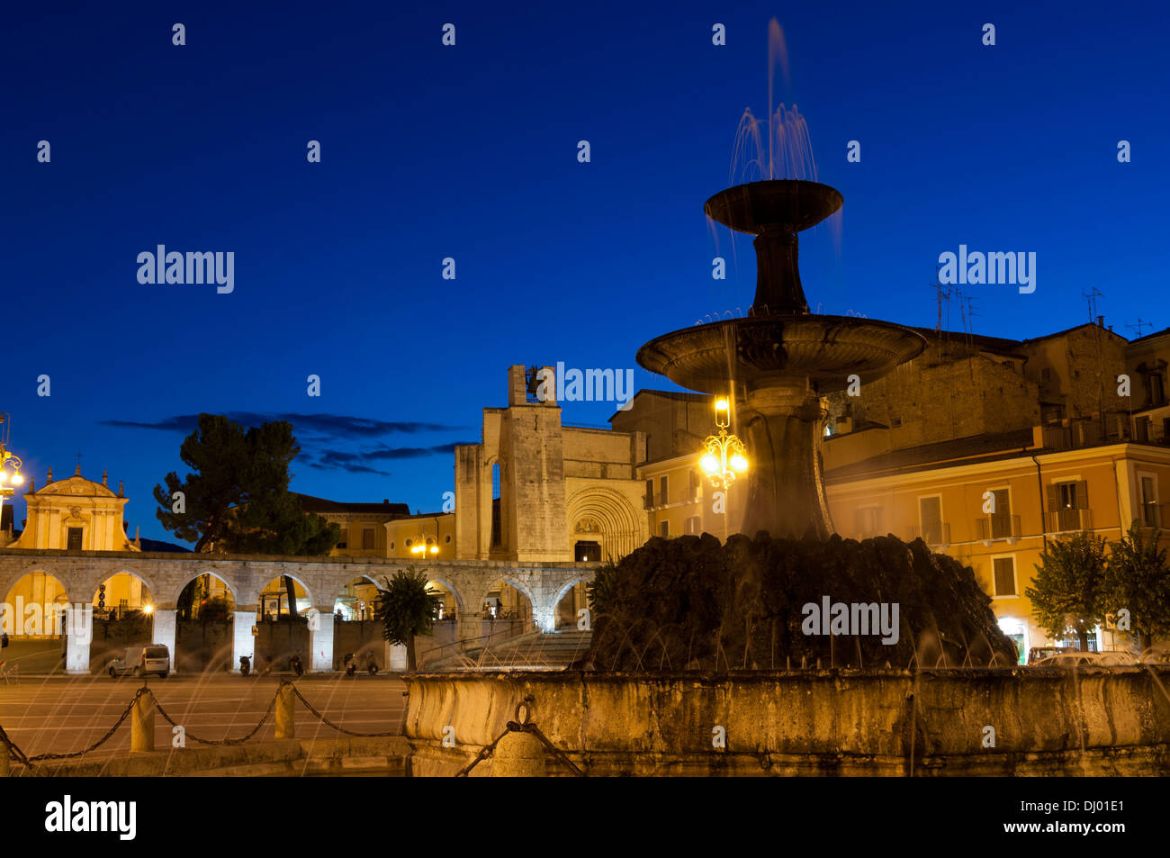 Garibaldi Square, San Francesco della Scarpa and Del Carmine Church on the background. Sulmona. Stock Photo