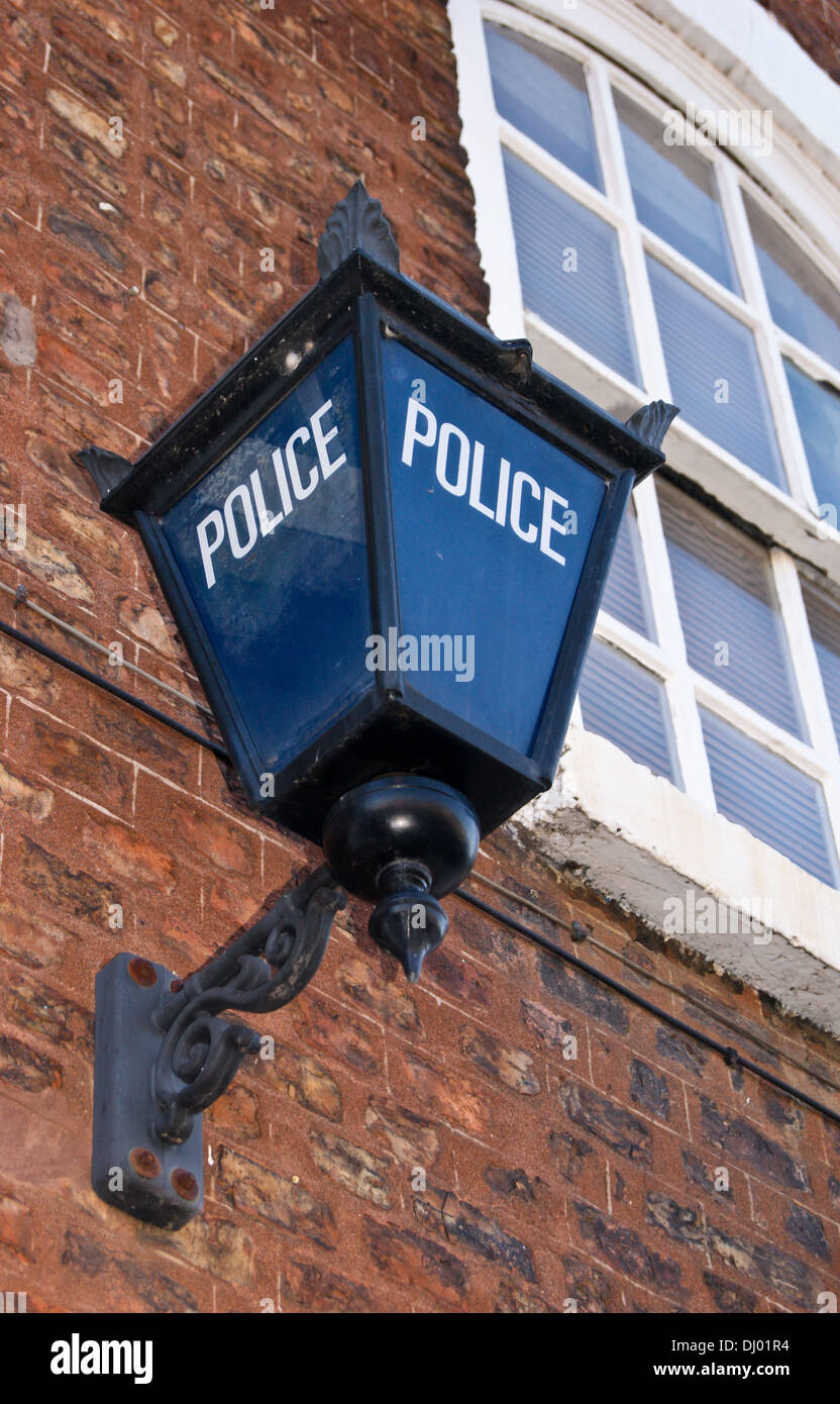 Police lantern on the wall of the police station, High Street, Yarm, County Durham Stock Photo