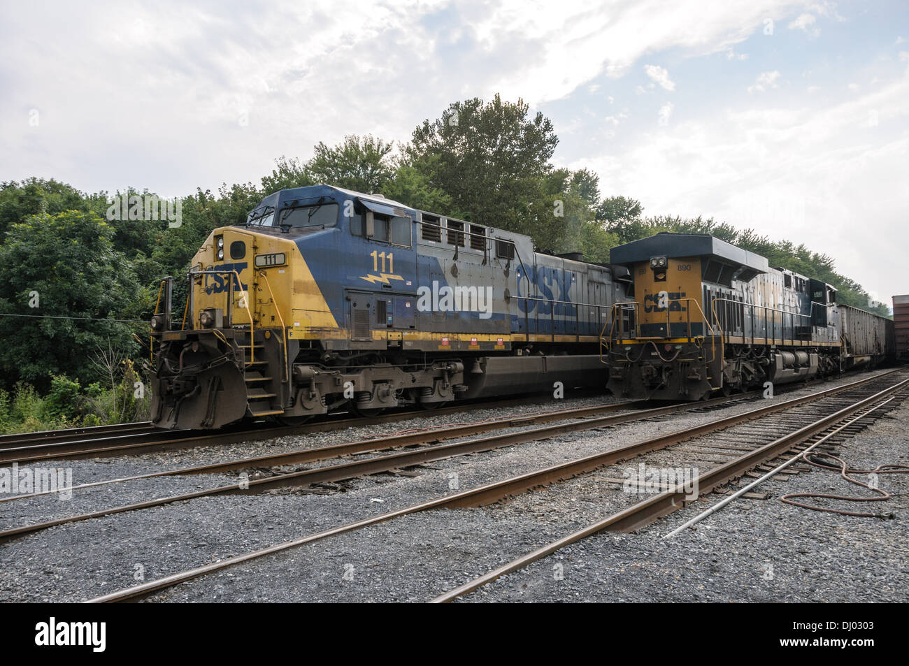 CSX CW44AC Locomotive No 111 and ES44AH Locomotive No 890, Brunswick, MD Stock Photo