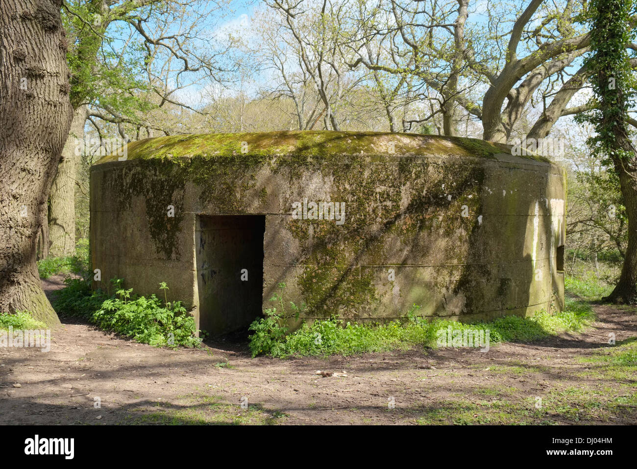 A second world war pillbox near the River Wey Navigation, between Guildford and Godalming, Surrey, England. Stock Photo