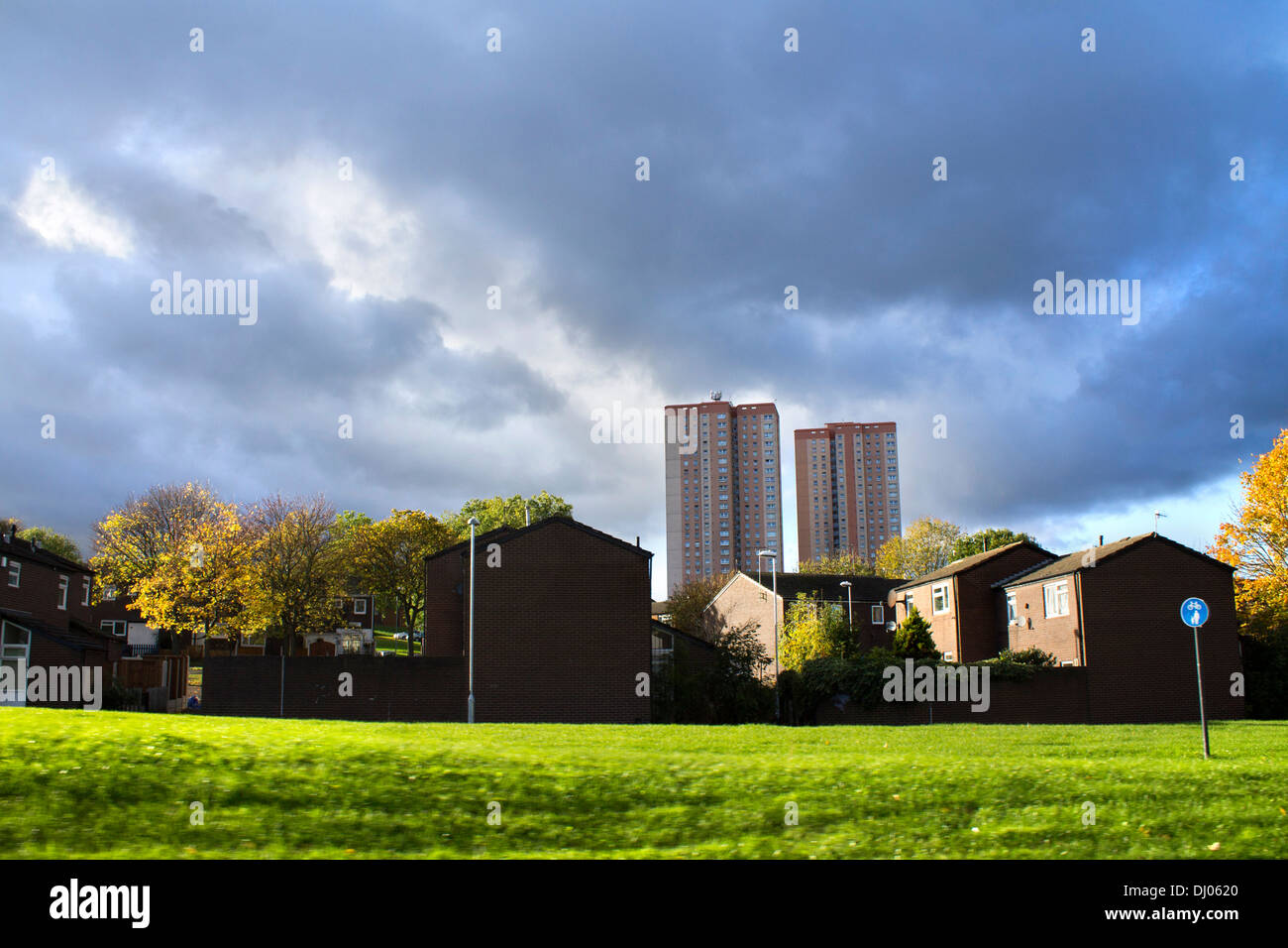 View over Cottingley Towers High rise flats in Leeds city centre West Yorkshire Stock Photo