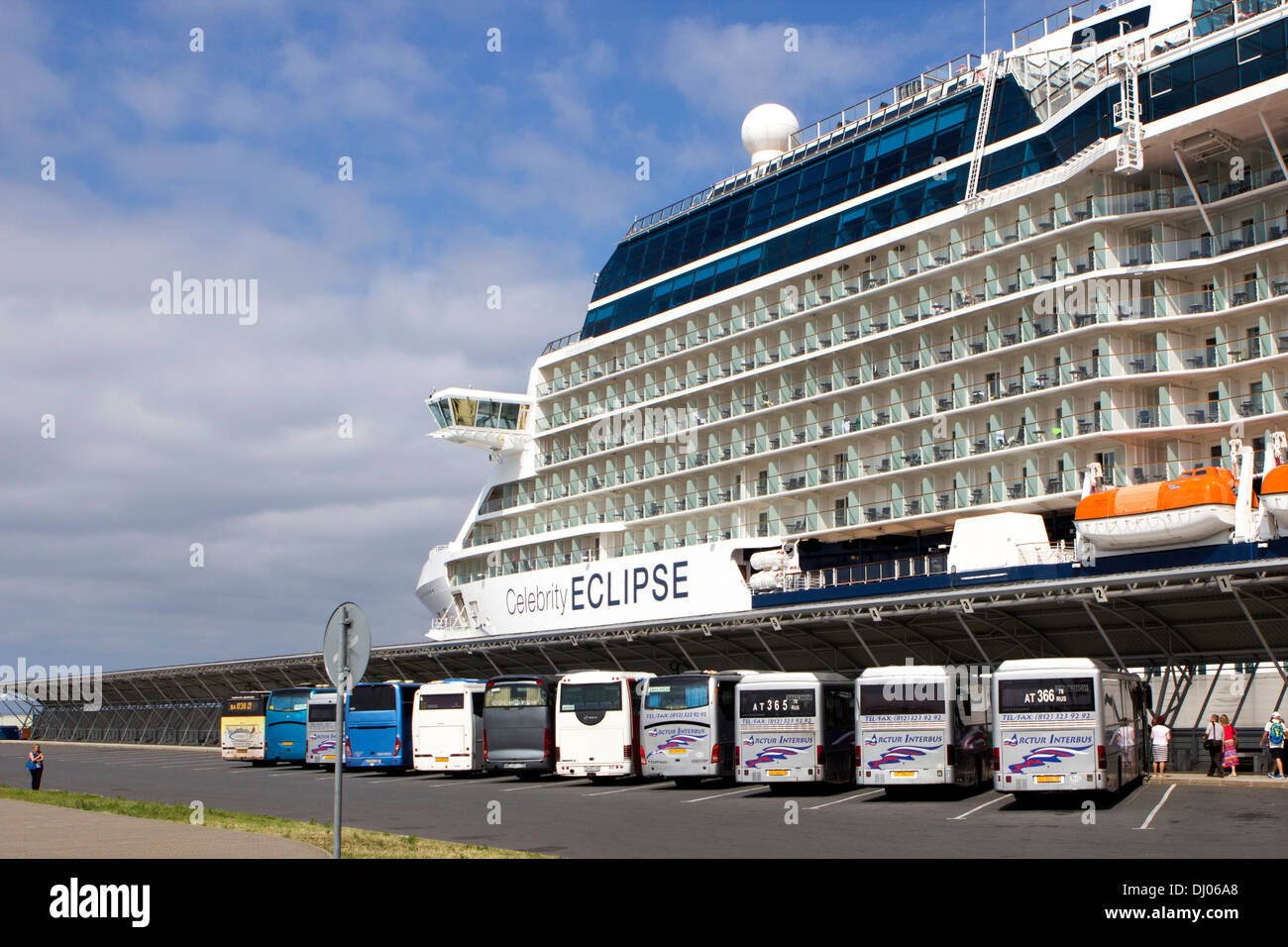 Celebrity Eclipse a Solstice class cruise ship, operated by Celebrity Cruises docked Stock Photo