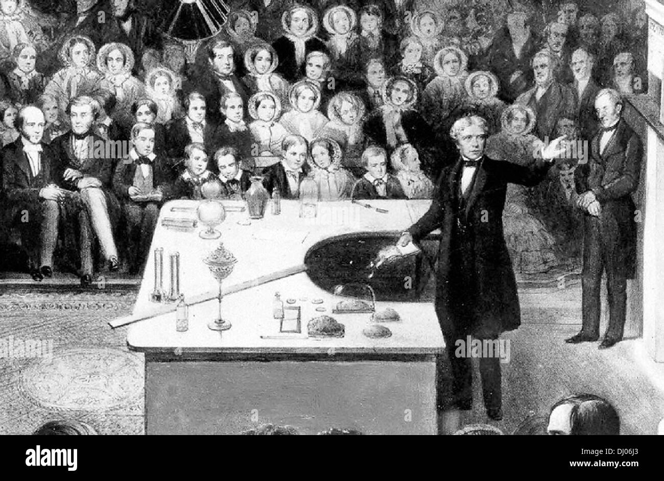 Michael Faraday, English scientist, delivering a Christmas lecture at the Royal Institution Stock Photo