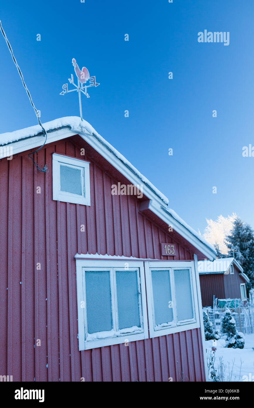 Cabin winter frost twilight Stock Photo