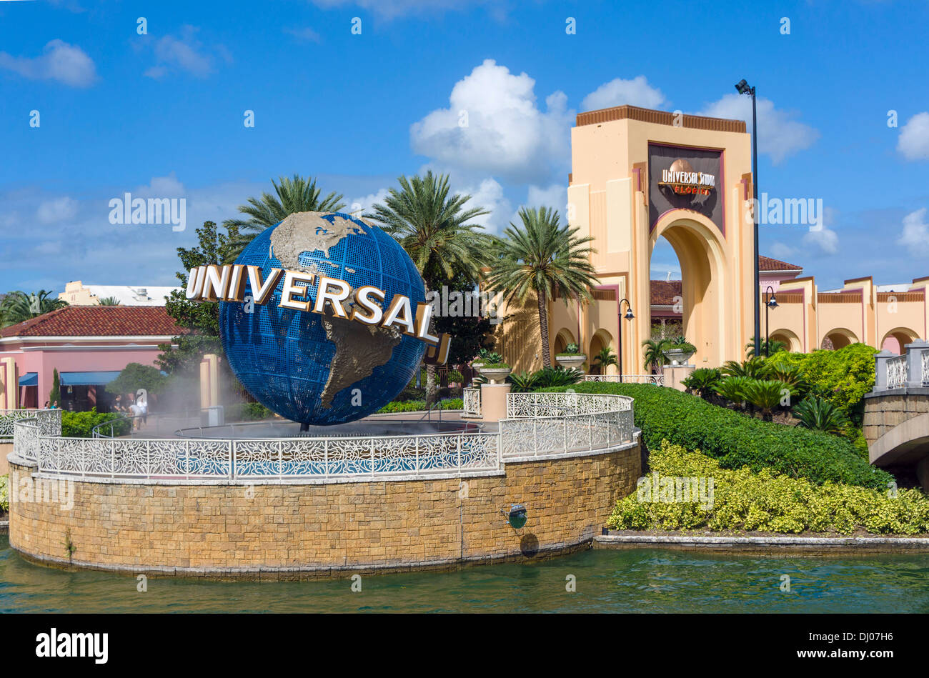 Globe at the entrance to Universal Studios attraction, Universal Orlando Resort, Orlando, Central Florida, USA Stock Photo