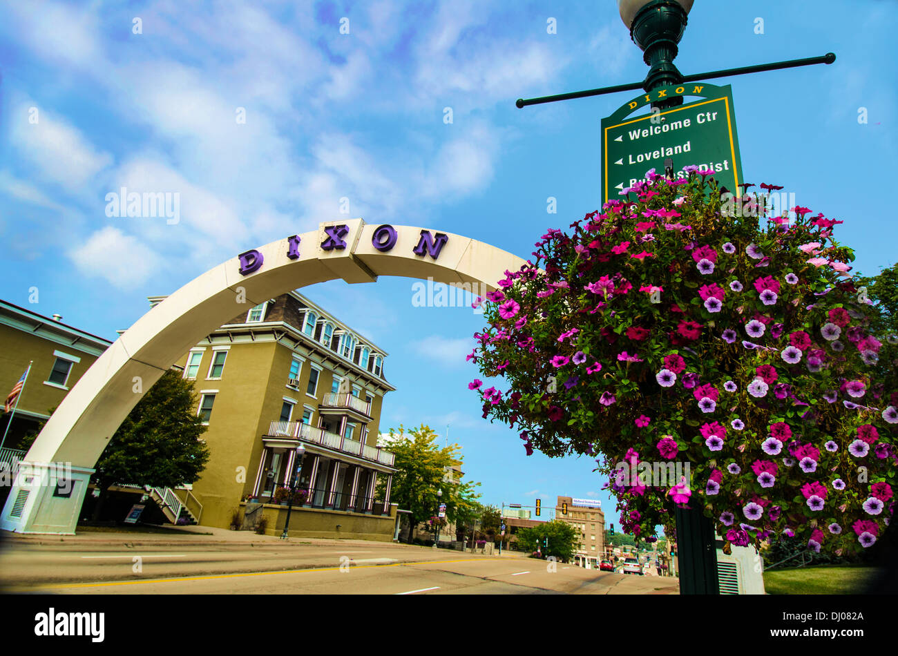 Arch in Dixon , Illinois, a city along the Lincoln Highway. Stock Photo