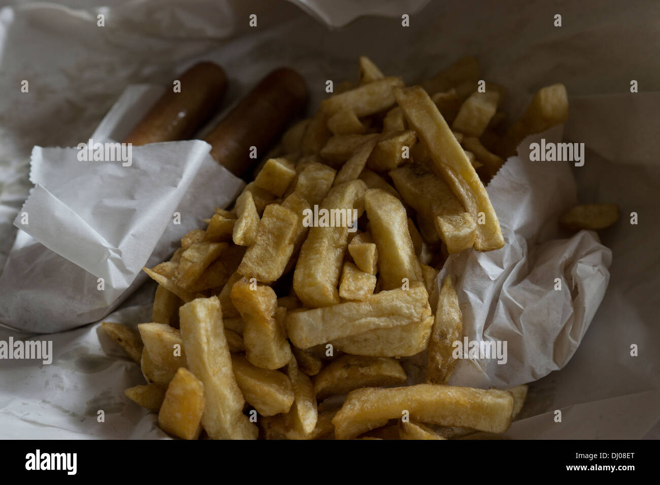 fresh food chips fries gravy sausage take out Stock Photo Alamy