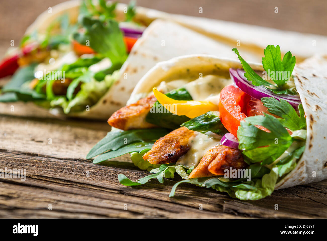 Kebab in a pancake with vegetables Stock Photo