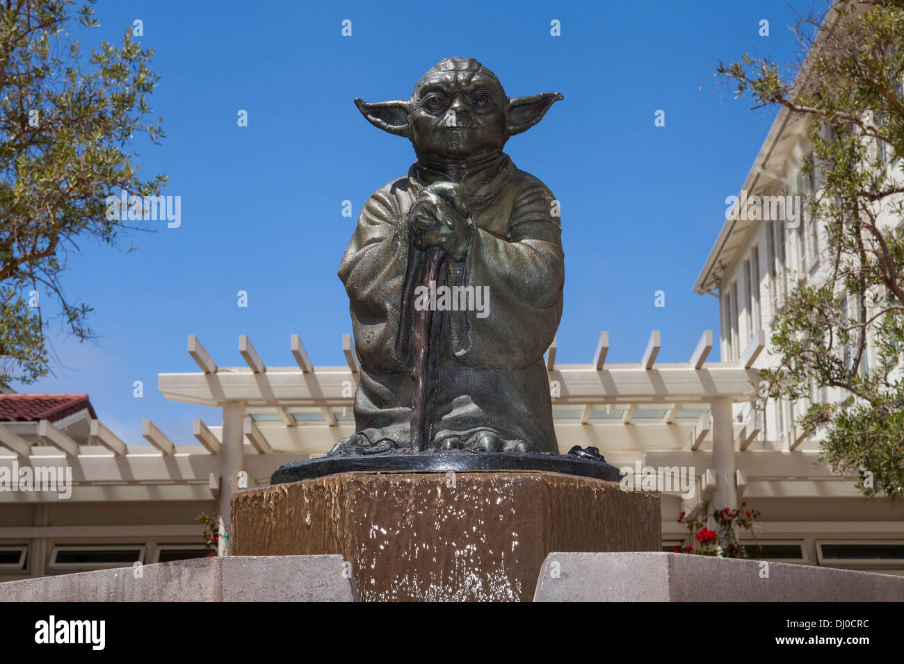 Yoda statue fountain at Letterman Digital Arts Center, Presidio, San Francisco, California, USA