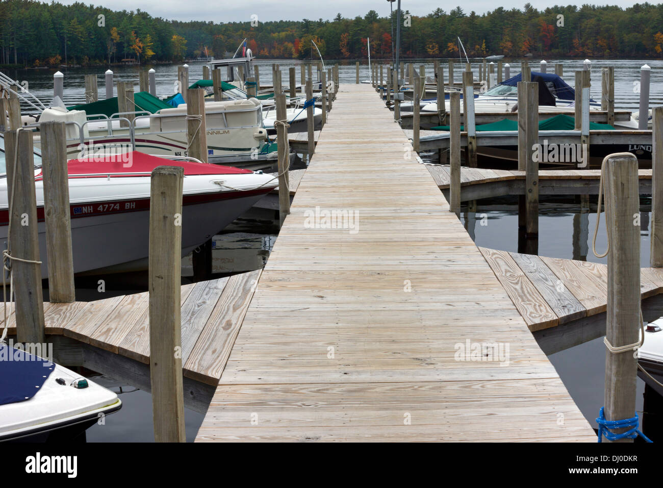 Dock at Wolfeboro, on Lake Winnipesaukee in New Hampshire, USA Stock