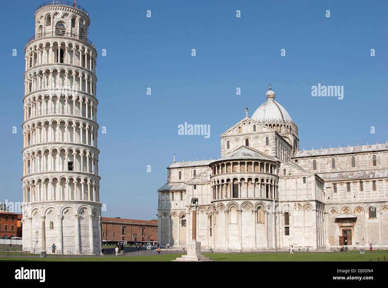 Leaning Tower of Pisa (Torre pendente di Pisa) and Cathedral (Duomo) of Pisa, Tuscany, Italy. Stock Photo