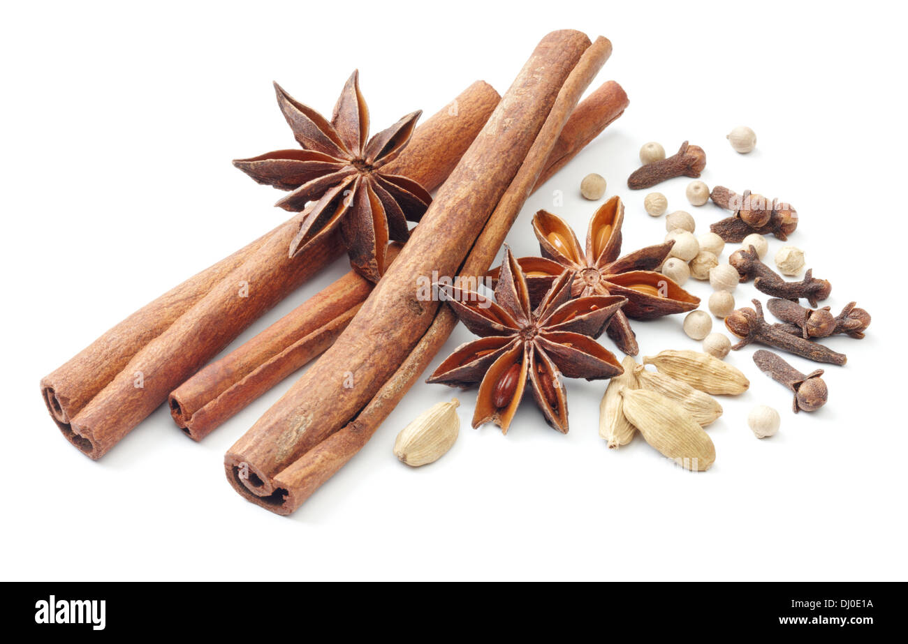 various type of spices isolated on white Stock Photo