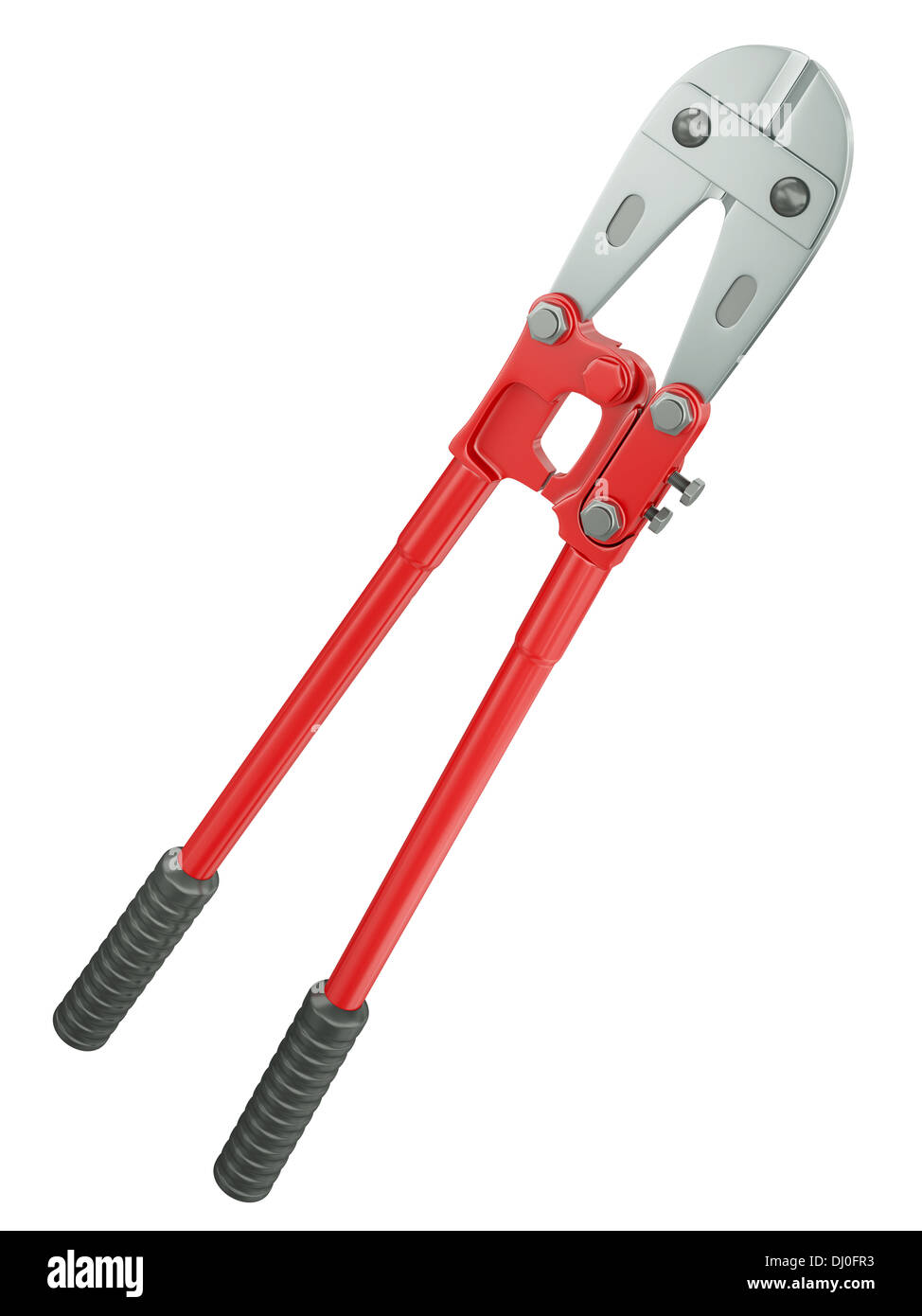 Red bolt cutter isolated on a white background. 3D rendered illustration. Stock Photo
