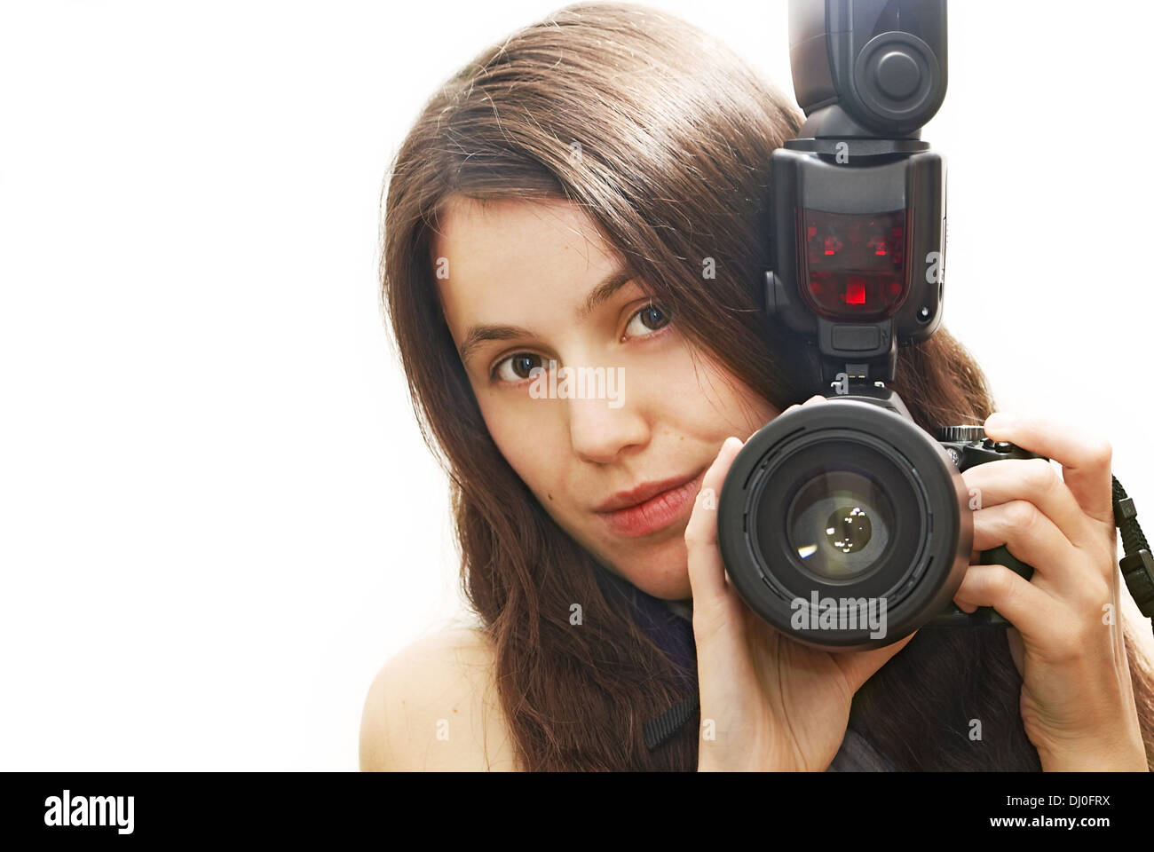 Self portrait with a camera in my hands Stock Photo