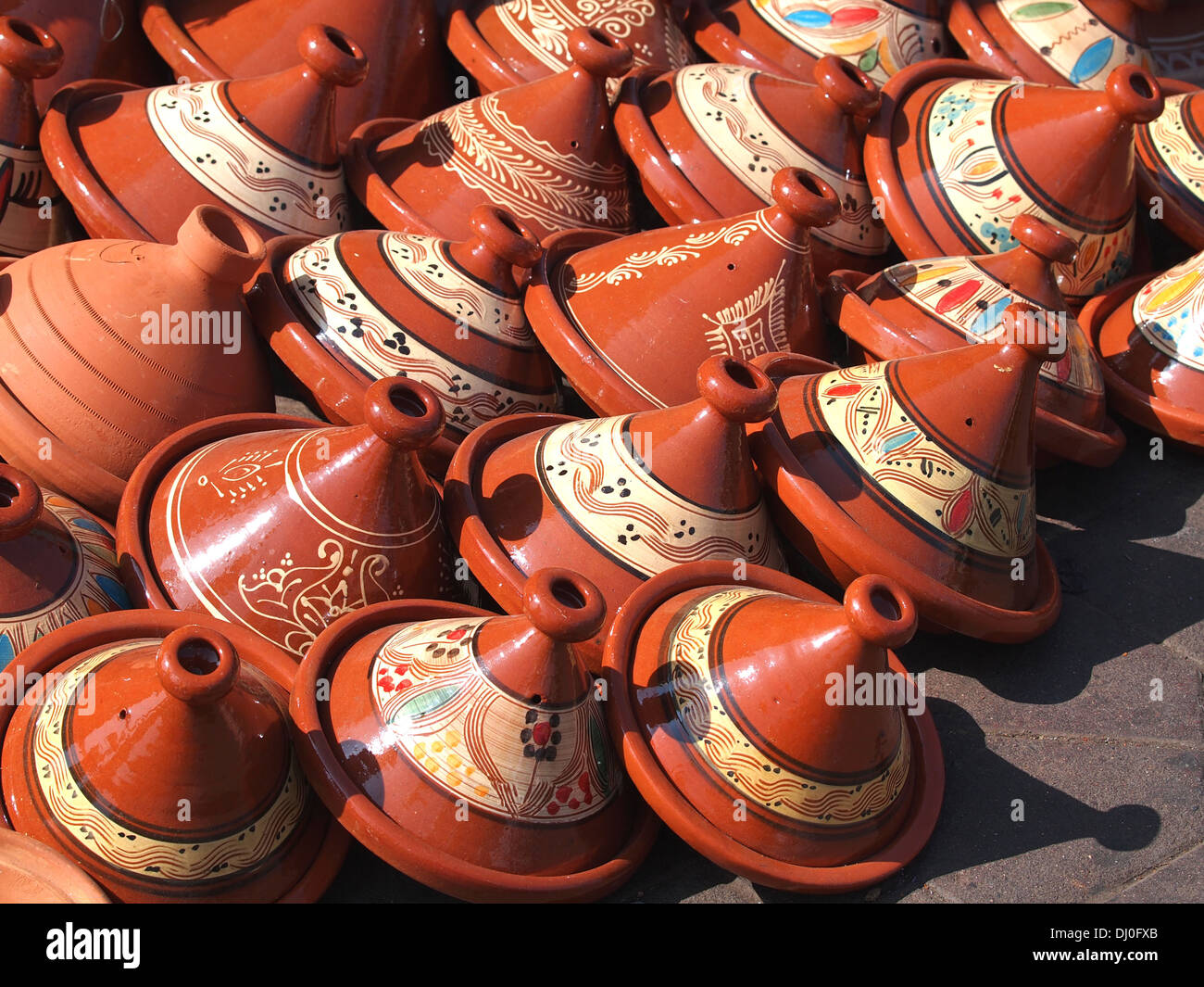 clay tajines on market in Marocco Stock Photo