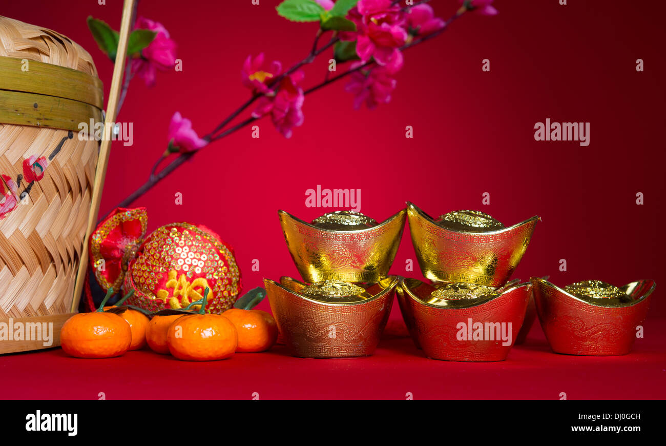 Chinese new year festival decorations, ang pow or red packet and gold
