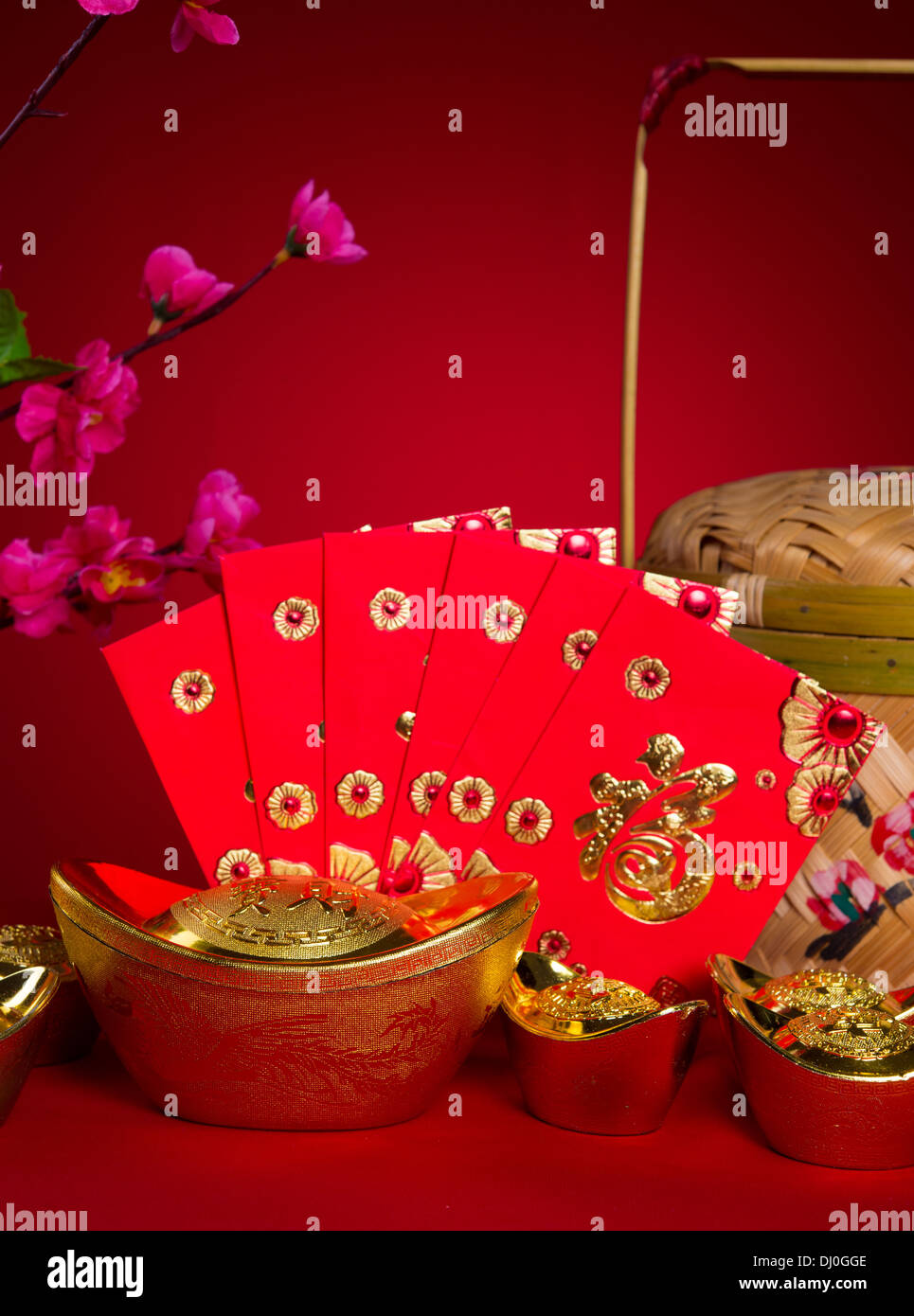 Chinese new year festival decorations, ang pow or red packet and gold