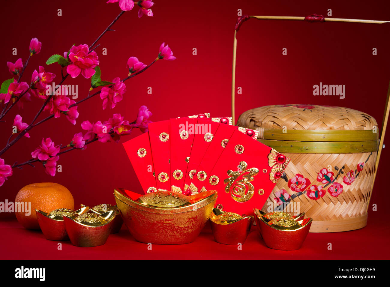 Chinese new year festival decorations, ang pow or red packet and gold