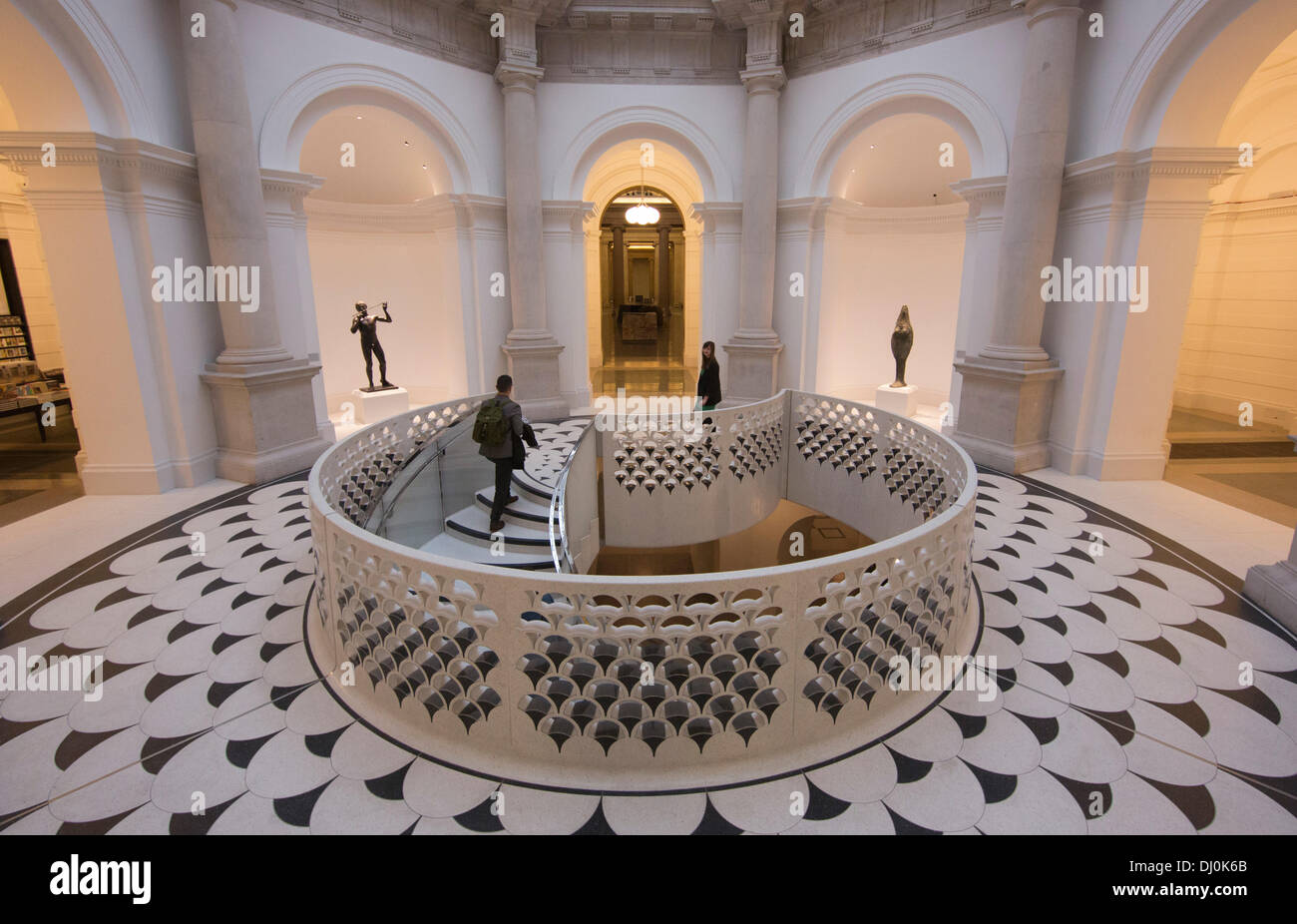 London, UK. 18 November 2013. The new Tate Britain is unveiled to the public on 19 November 2013. The transformation of the oldest part of the Grade II Millbank building was carried out by leading architects Caruso St John. The £45m project includes: reopening of the main entrance on Millbank and the striking new staircase inside the entrance opens up access to new public spaces below. Photo: bas/Alamy Live News Note: Editorial Use Only. Stock Photo