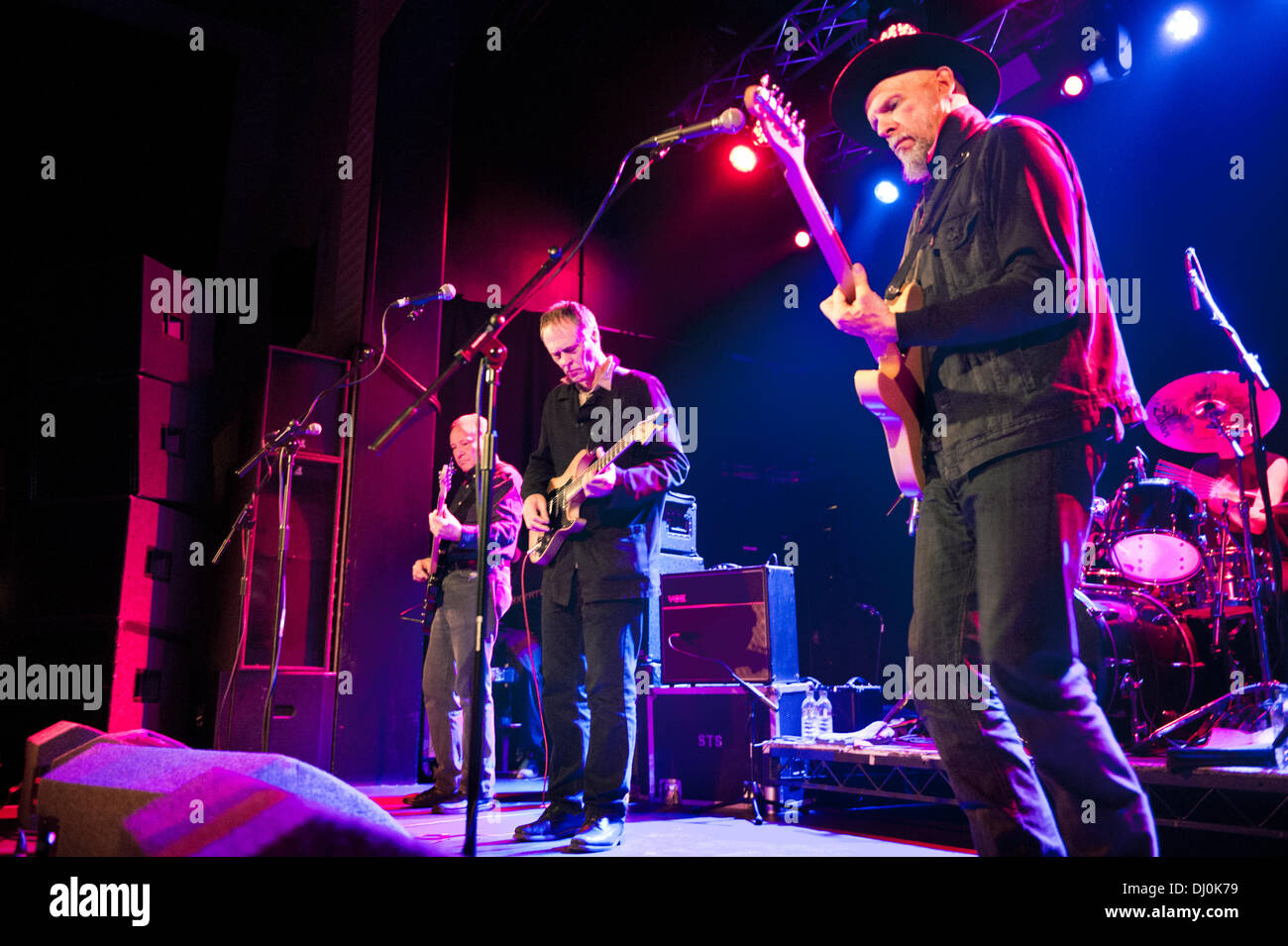 Manchester, UK. 17th November 2013. US rock band Television in concert at Manchester Academy. Fred Smith (bass), Tom Verlaine and Jimmy Rip, guitars Stock Photo