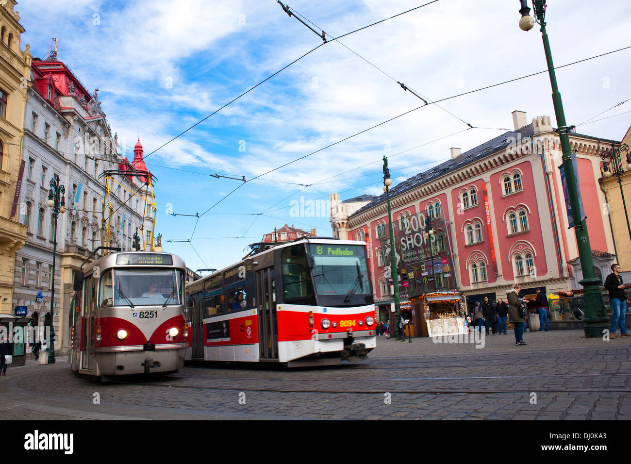 View of the old town of Prague. Tram. Stock Photo