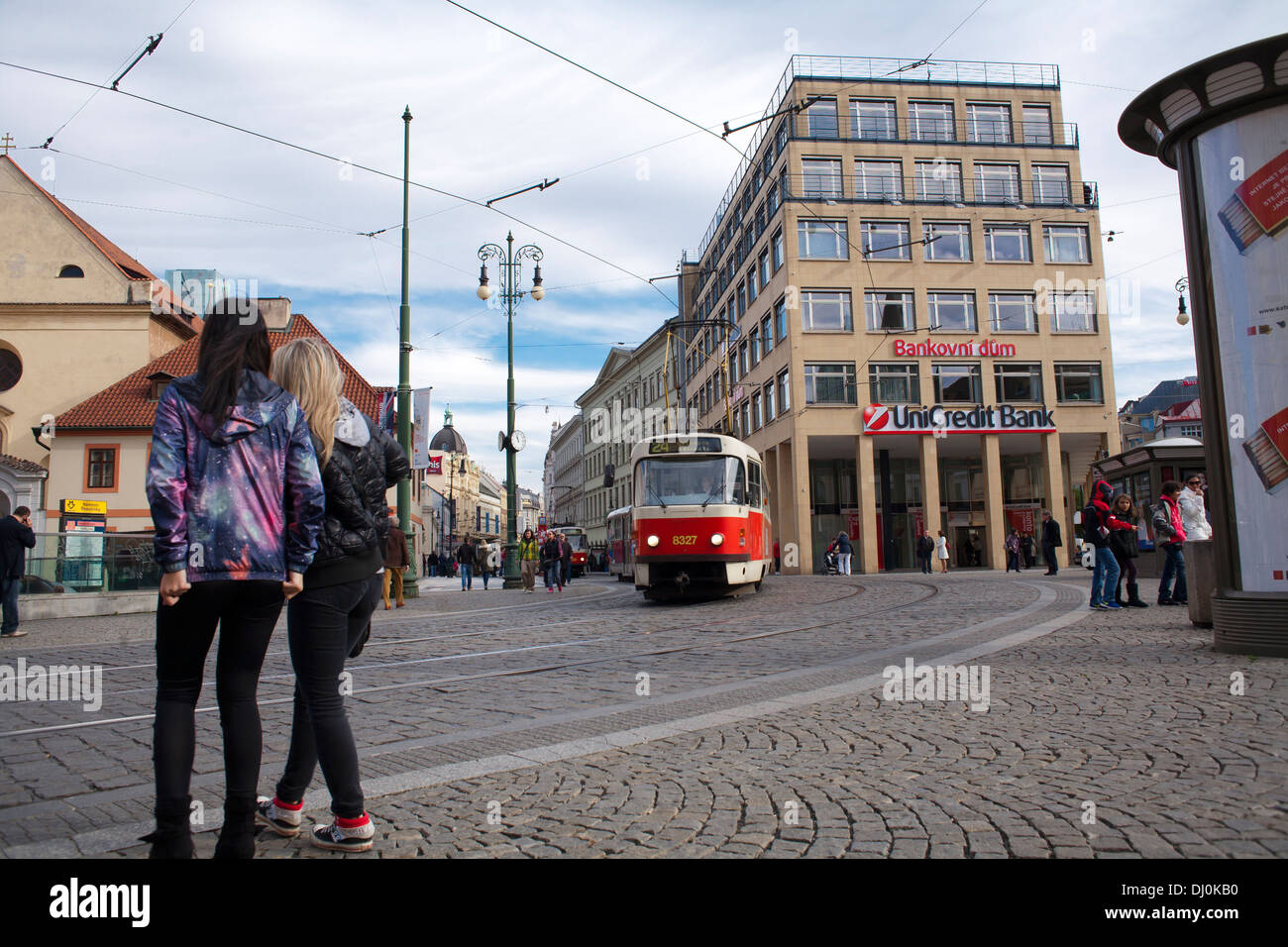 View of the old town of Prague. Tram. Stock Photo