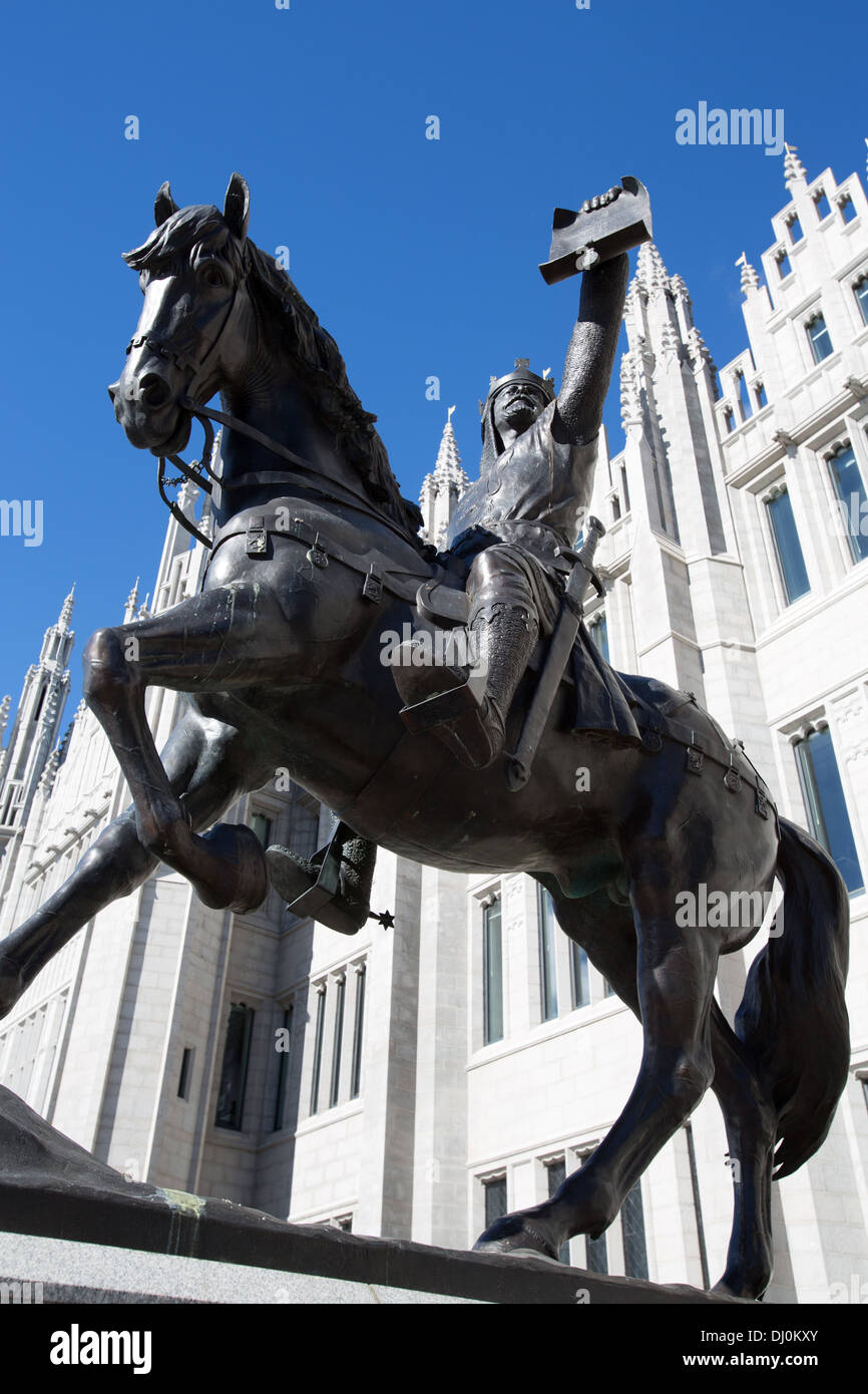 City of Aberdeen, Scotland. The Alan Beattie Herriot bronze equestrian statue of King Robert the Bruce holding a charter. Stock Photo