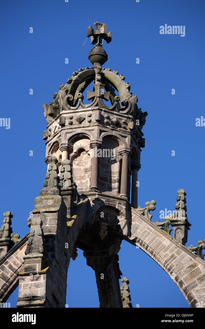City of Aberdeen, Scotland. Close up view of Aberdeen University King’s College Chapel crown tower. Stock Photo
