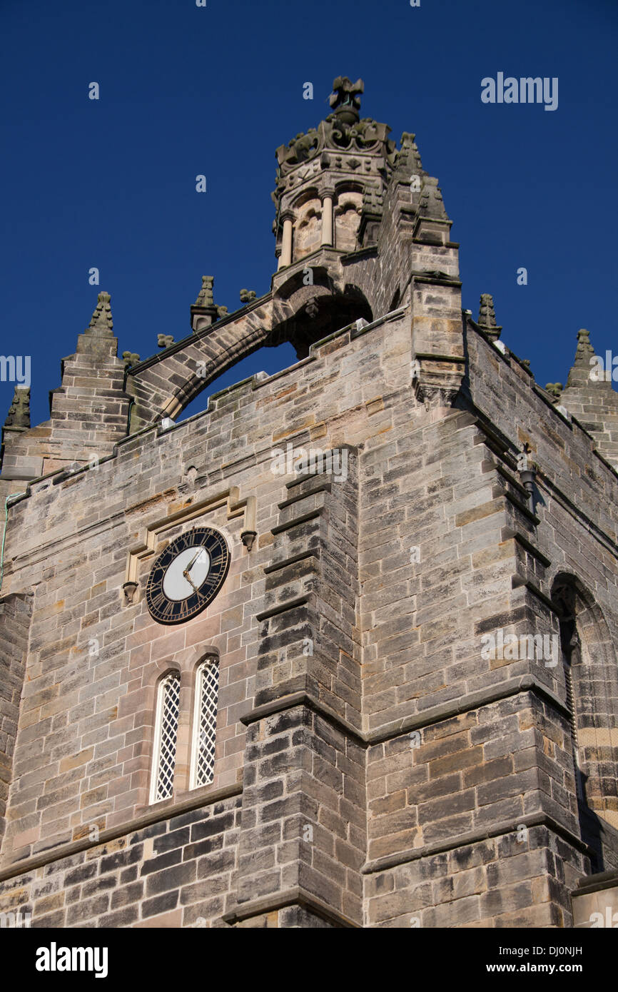 City of Aberdeen, Scotland. Close up view of Aberdeen University King’s College Chapel crown tower. Stock Photo