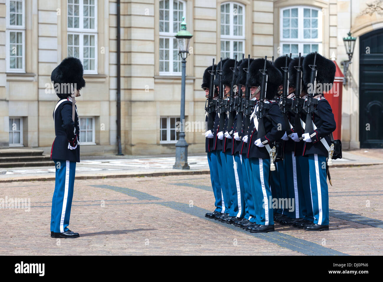 Changing the Guard ceremony at Amalienborg Palace Copenhagen Denmark.  Baltic states Stock Photo