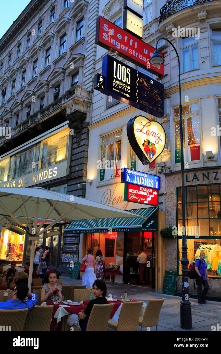 Karntner Strasse at night, Vienna, Austria Stock Photo
