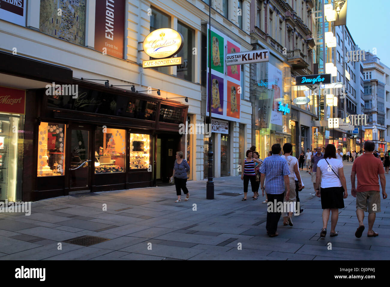 Karntner Strasse at night, Vienna, Austria Stock Photo