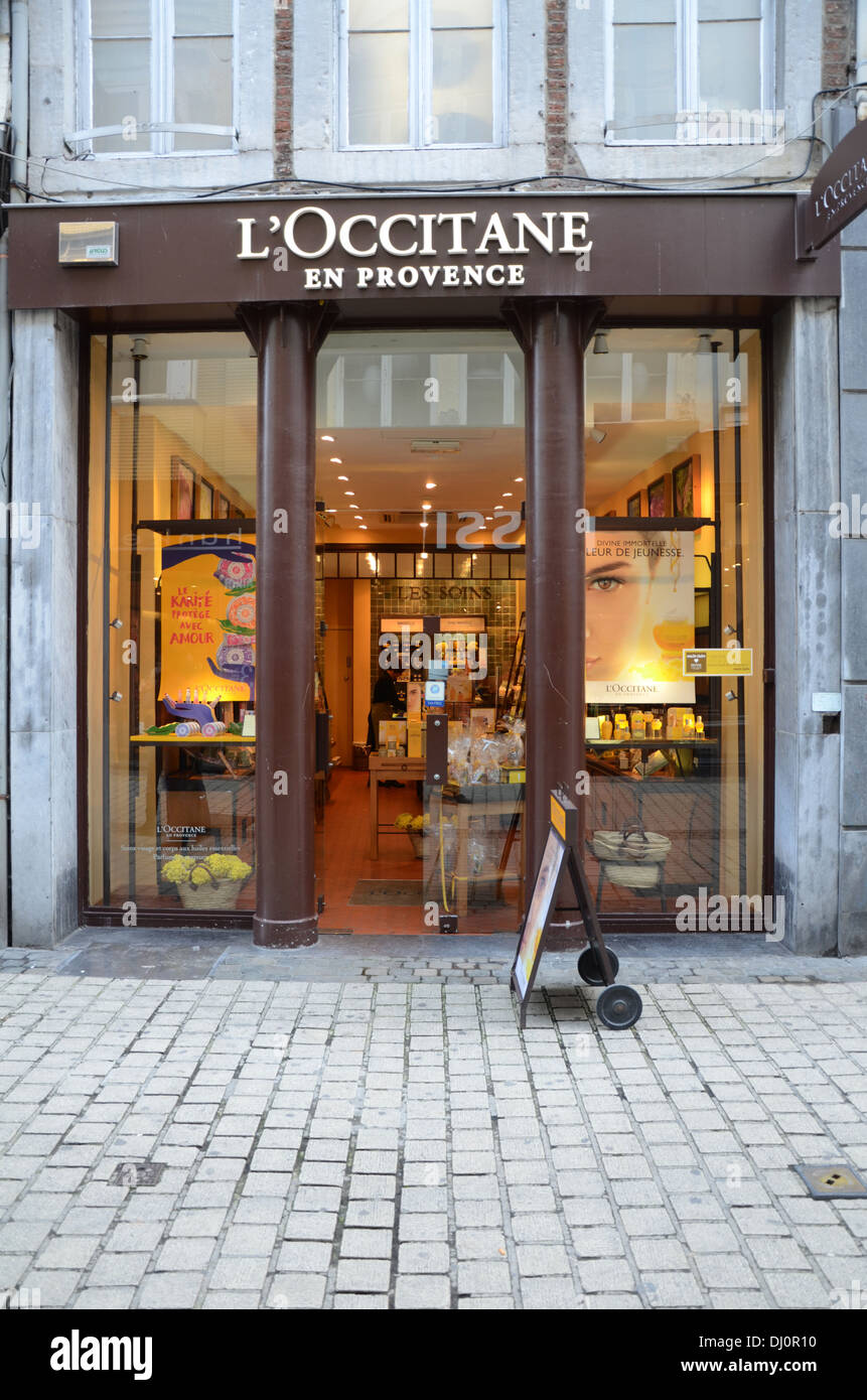 l'Occitane at Pont D'Ile, ecological beauty shop in Liege Belgium Stock Photo