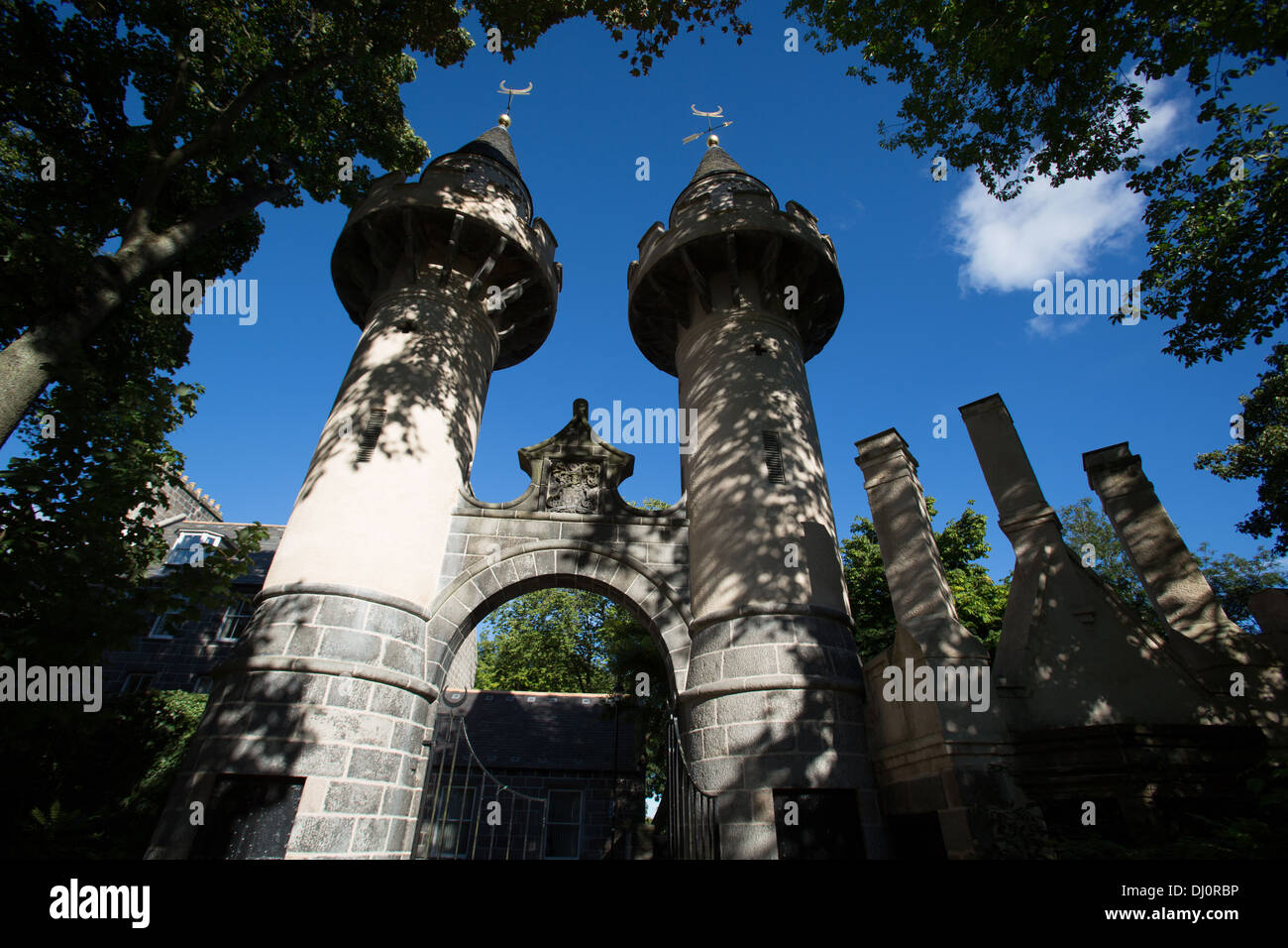 City of Aberdeen, Scotland. Picturesque view of Powis Gates which lead to the Crombie Johnston Halls of Residence. Stock Photo