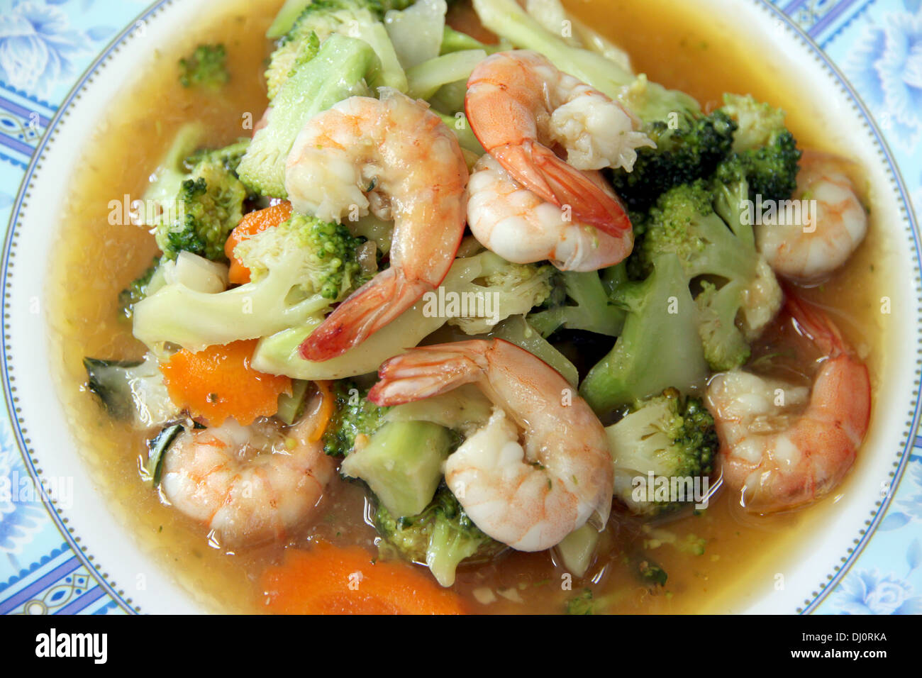 Shrimp fried vegetables in the dish Stock Photo - Alamy
