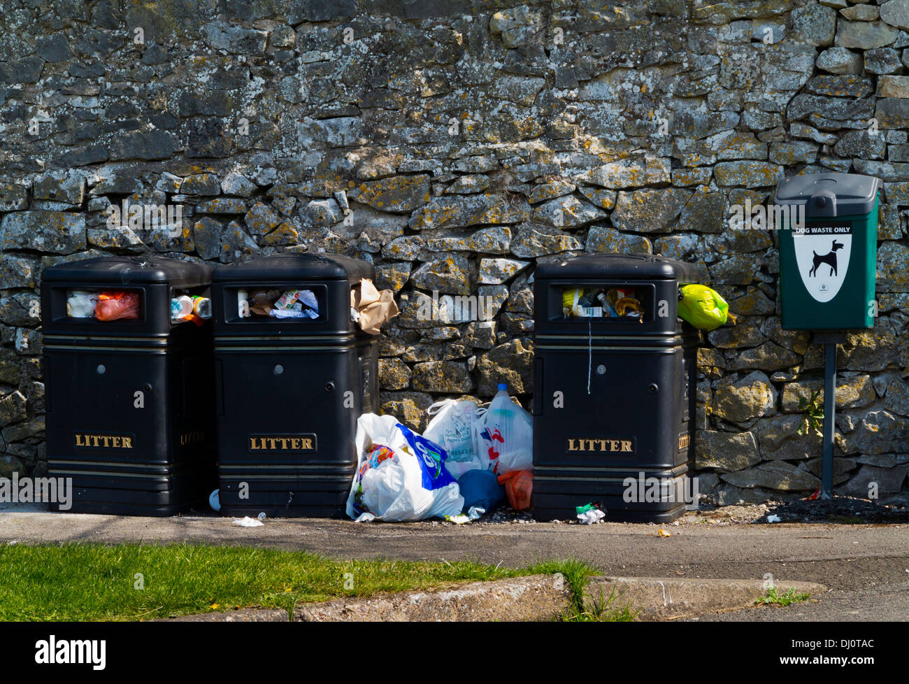 Overflowing public litter bins in Hartington a popular tourist