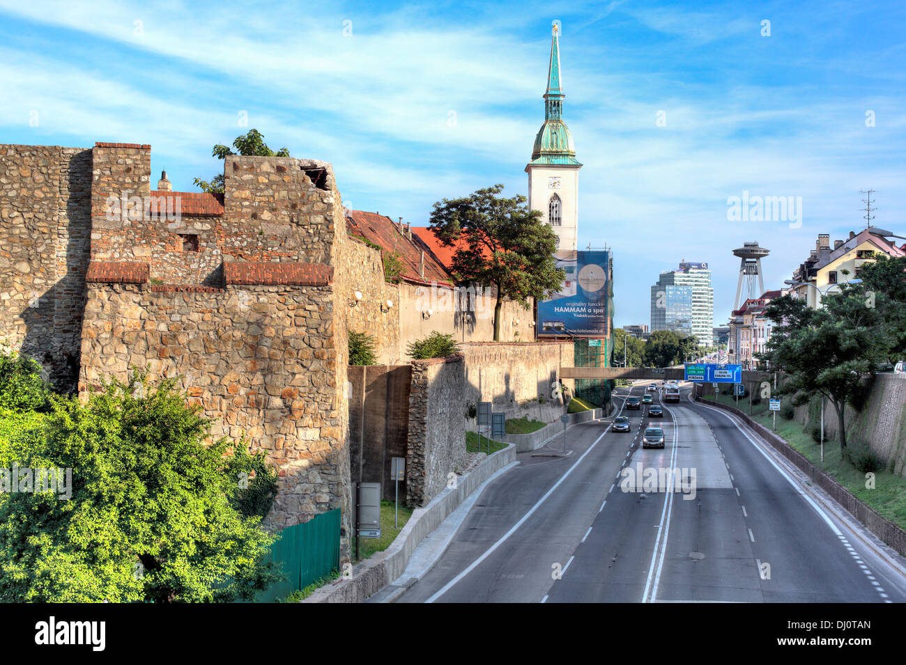 City wall and St. Martin's Cathedral, Bratislava, Slovakia Stock Photo