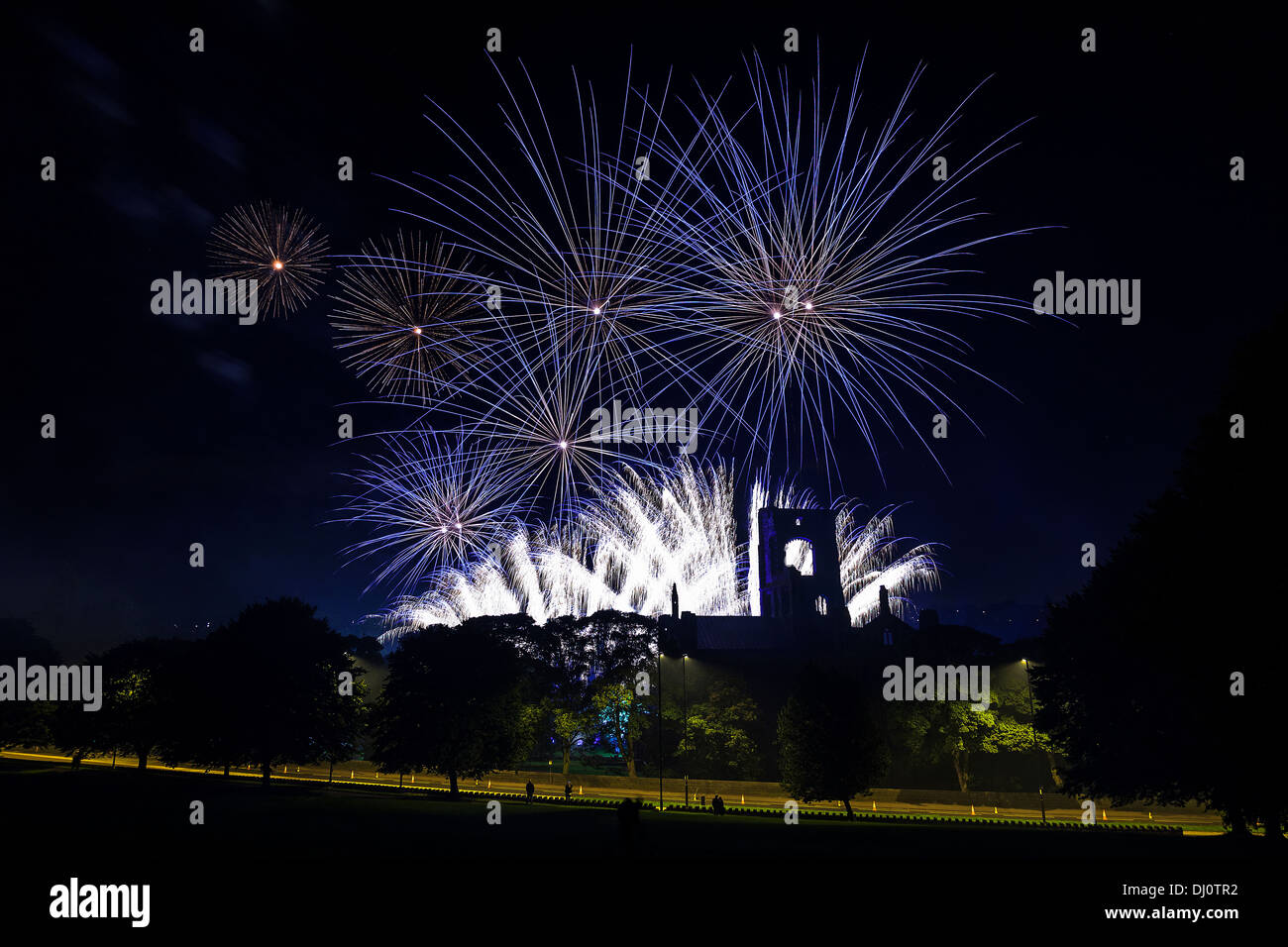 Kirkstall Abbey classical fantasia fireworks Stock Photo