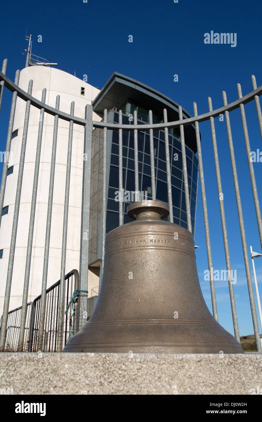 City of Aberdeen, Scotland. The Fog Bell with the Marine Operations Centre at Aberdeen’s harbour entrance in the background. Stock Photo