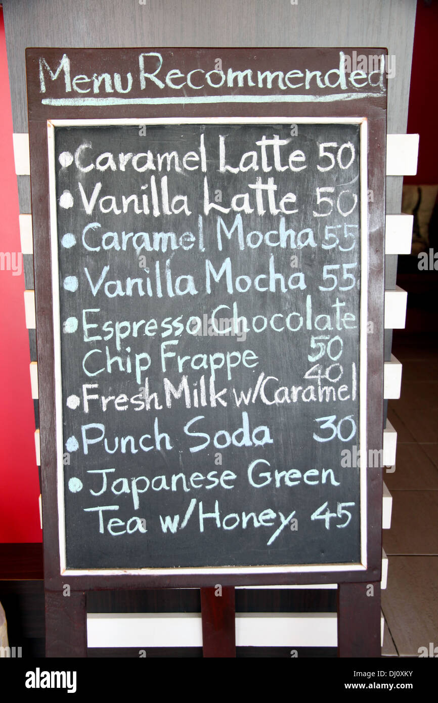 The Picture Label coffee menu list. Stock Photo