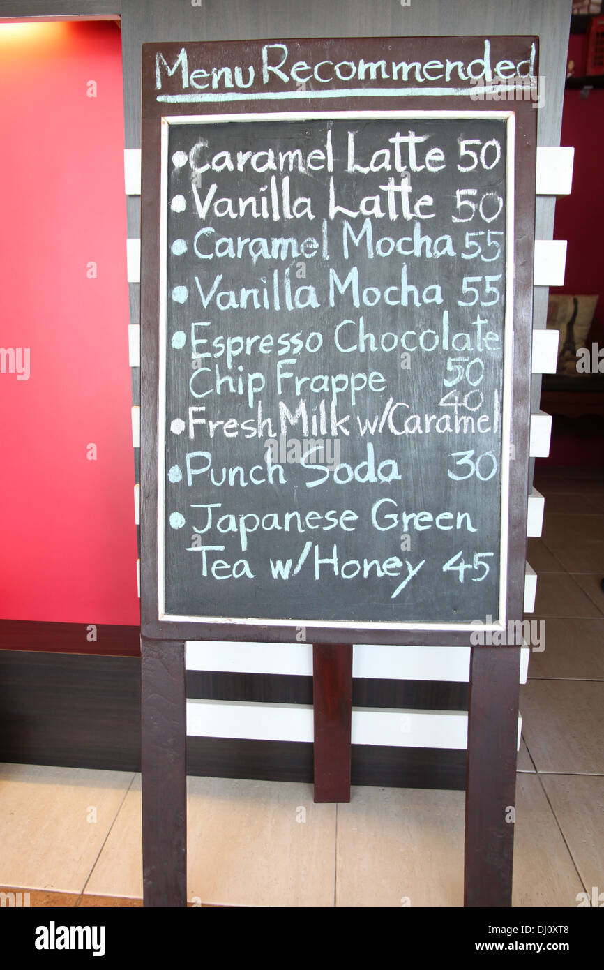 The Picture Label coffee menu list. Stock Photo