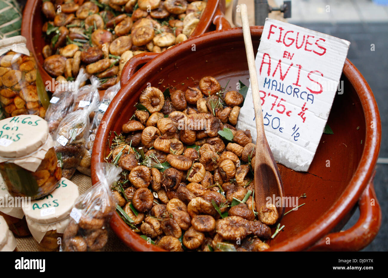 Fig fruits seen on a sunday flea market in the village of inca, Majorca